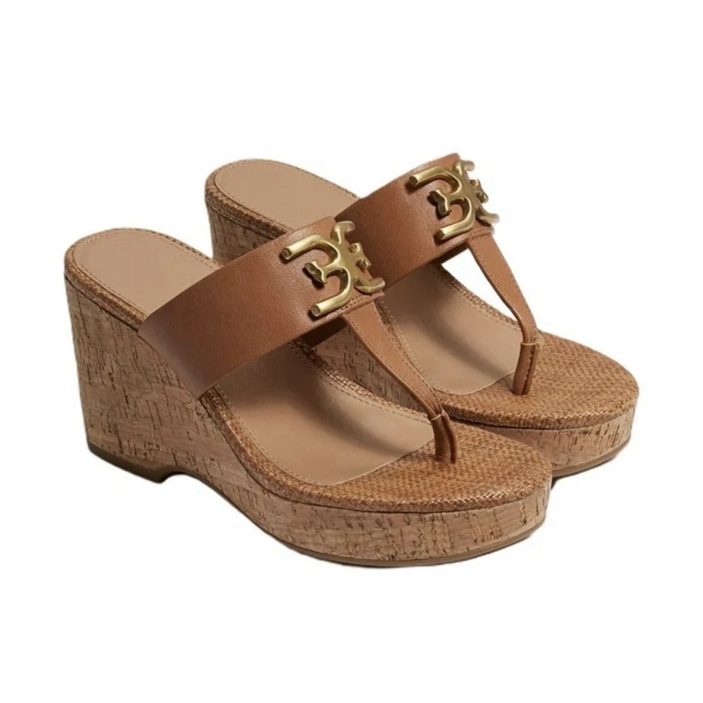 Sam Edelman Yardlie Cuoio Brown Wedge Heel Leather Strap Slip On Sandal Size 11